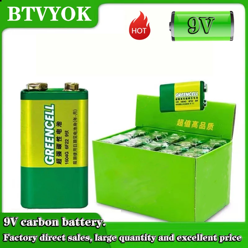 Brand new 9 Volt Battery 6F22/1604G Square Carbon Battery for Laminated Smoke Alarm Microphone Multimeter Toys etc.