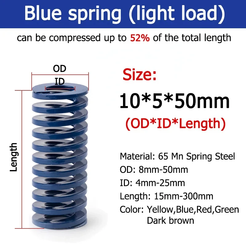 1pcs Blue Light Load Die Mold Spring Compression Spring Steel Outer Diameter 8-35mm Inner Diameter 4-17.5mm Length 15-300mm