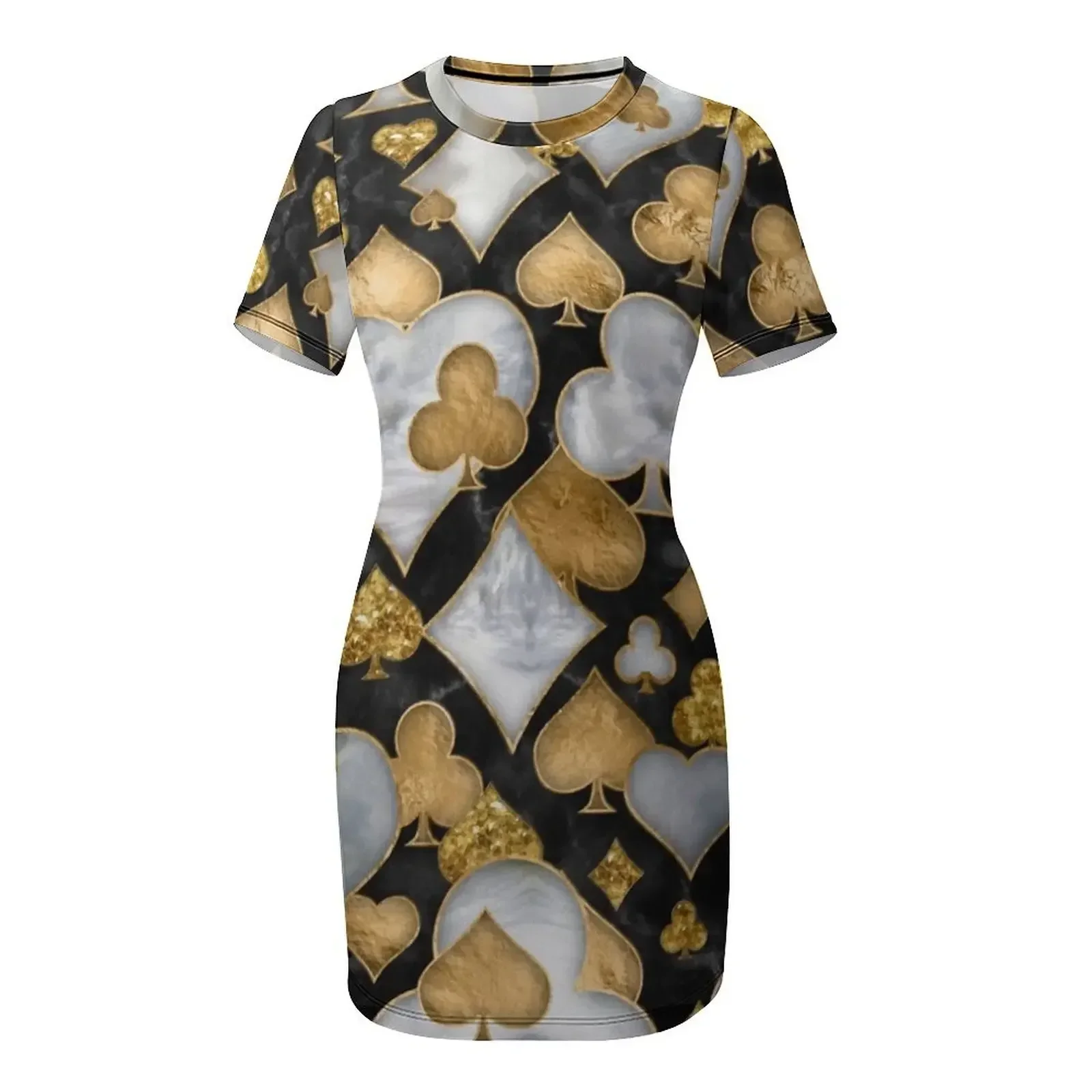 Card Suits Symbols pattern - Black, Pearl and Gold Short-Sleeved Dress women clothes bandage dress women's summer dress 2026 - view 4