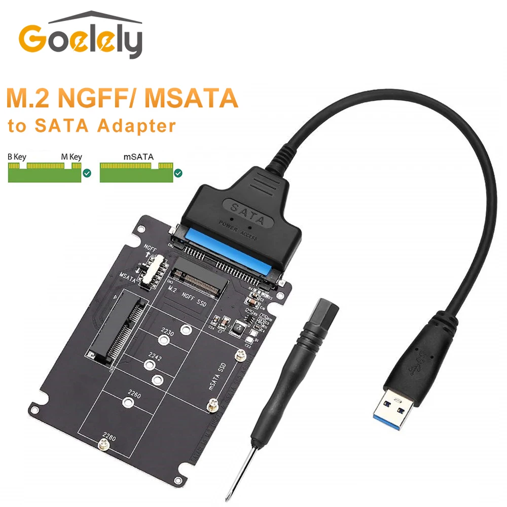 Goelely M.2 NGFF zu SATA mSATA zu SATA Adapter Externe USB 3,0 22 Pins SATA SSD Konverter Adapter 2-in-1 B Schlüssel M schlüssel Riser Karte