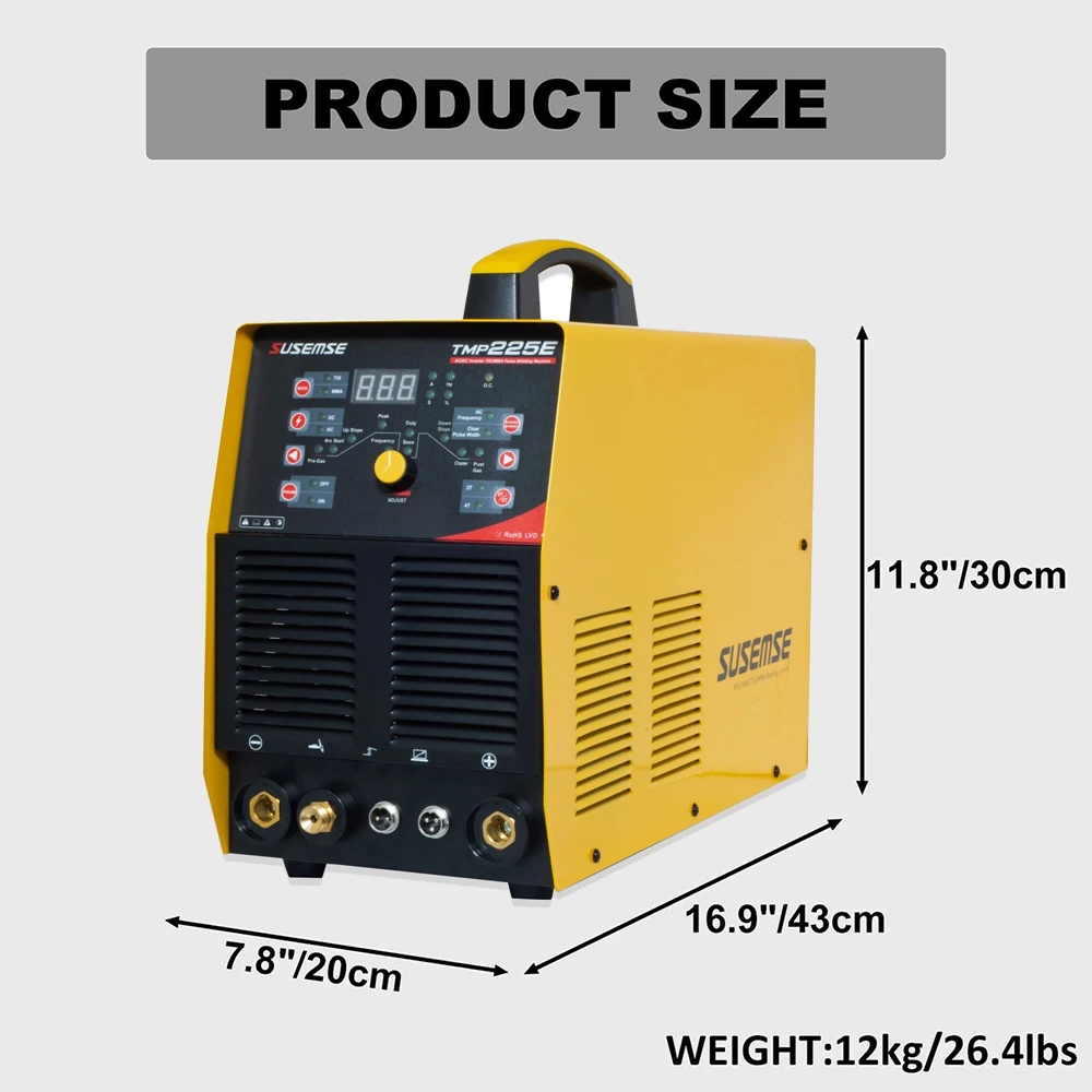 Susemse Welding Machine TMP225 5 In 1 Combination Aluminum Welder HF TIG/MMA/Pulse/LIFT TIG Semi-automatic Welding Machine AC/DC