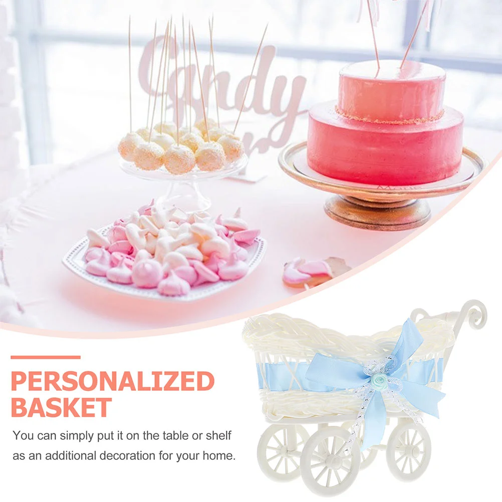 2 Pcs Imitation Rattan Baby Stroller Ornaments Wedding Candy Basket Pram Serving Storage Pp Shopping Baskets