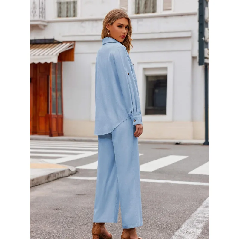 Pure Color Half Collar Pants Set Women's Fashion Summer Outfit Casual Workwear School Uniform Alternative No Brand view 5