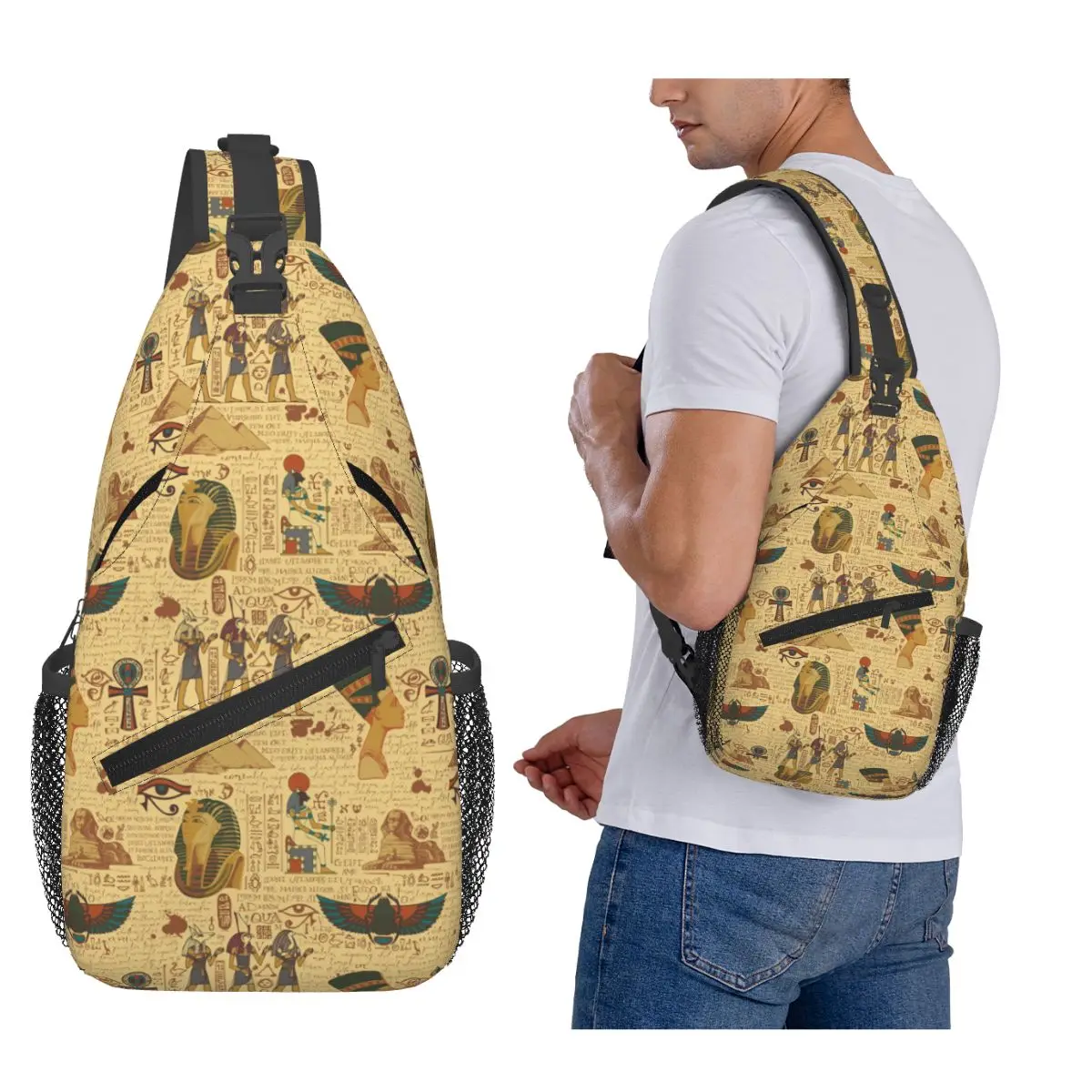 

Египетские иероглифы и божество Древний Египет нагрудная сумка мужской рюкзак через плечо на слинге нагрудная сумка дорожный рюкзак сумка на плечо