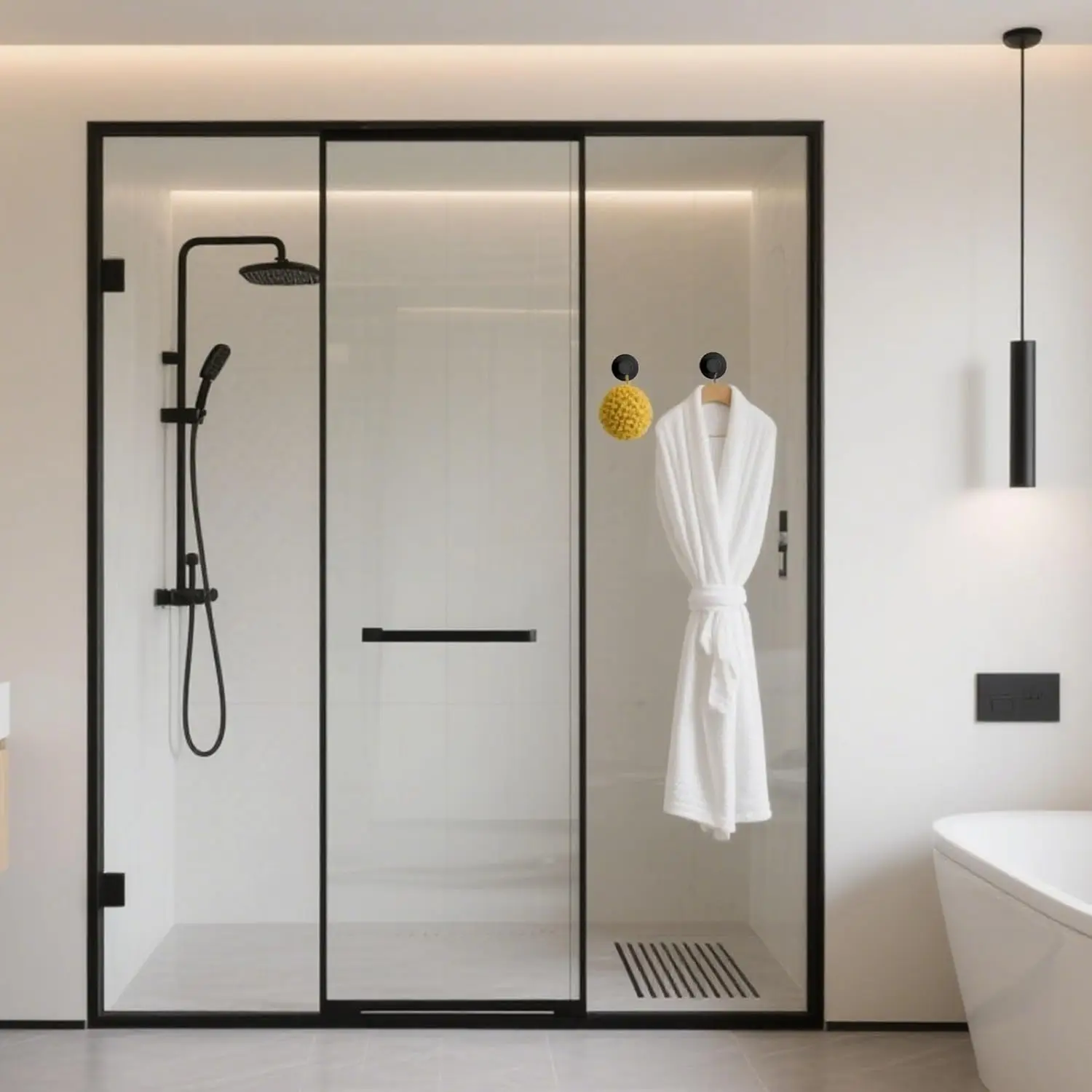 4 Suction Cup Hooks, Shower Suction Cup Hook, Bathroom Window Glass Door Wall Detachable Towel Hook, Bathrobe Hook (Black)