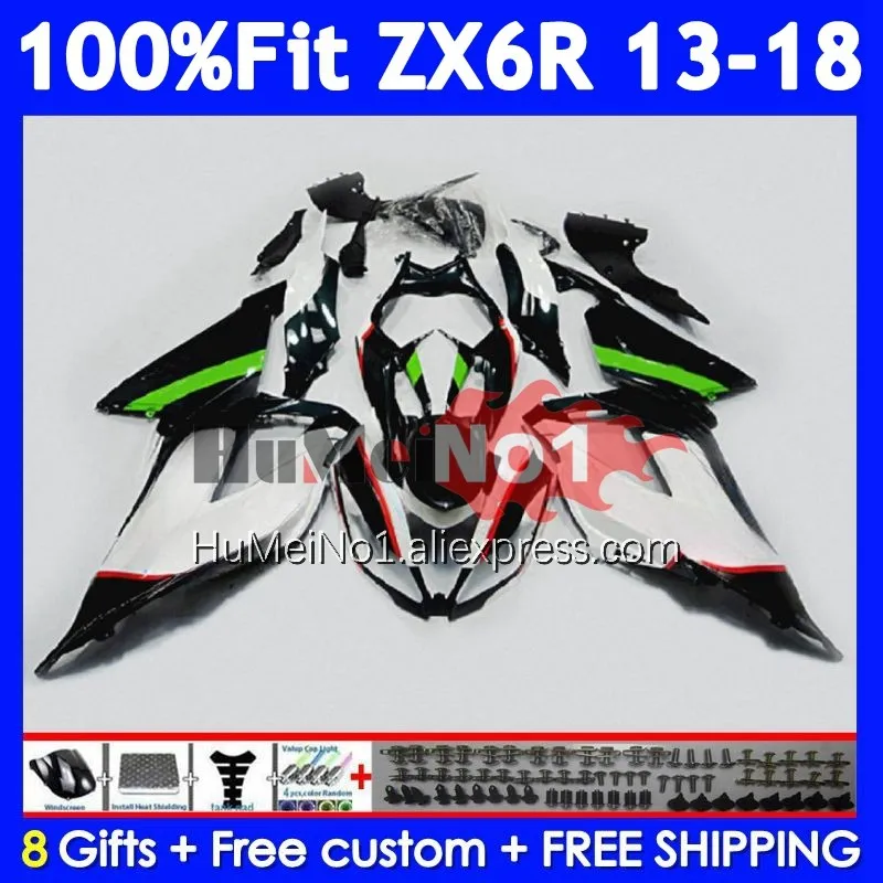 Body For KAWASAKI NINJA ZX 6R 636 ZX-6R 209No.17 ZX6R 13 14 15 16 17 18 Green white 2013 ZX636 2014 2015 2016 2017 2018 Fairing