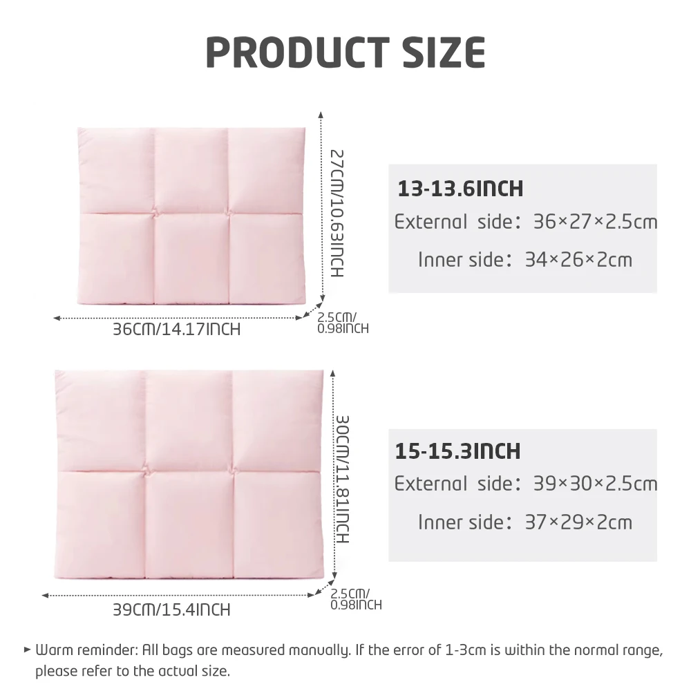 Magnetic Closure Puffy Quilted Laptop Sleeve 13-13.6 15-15.3 Inch for MacBook Air Pro Soft Computer Case for Women Office Travel