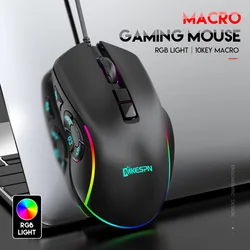 Wired Game Mouse 6400 DPI Adjustable RGB Backlight Macro Programming 10 Keys Mause Work Game Mode Office Use Play Game Esport