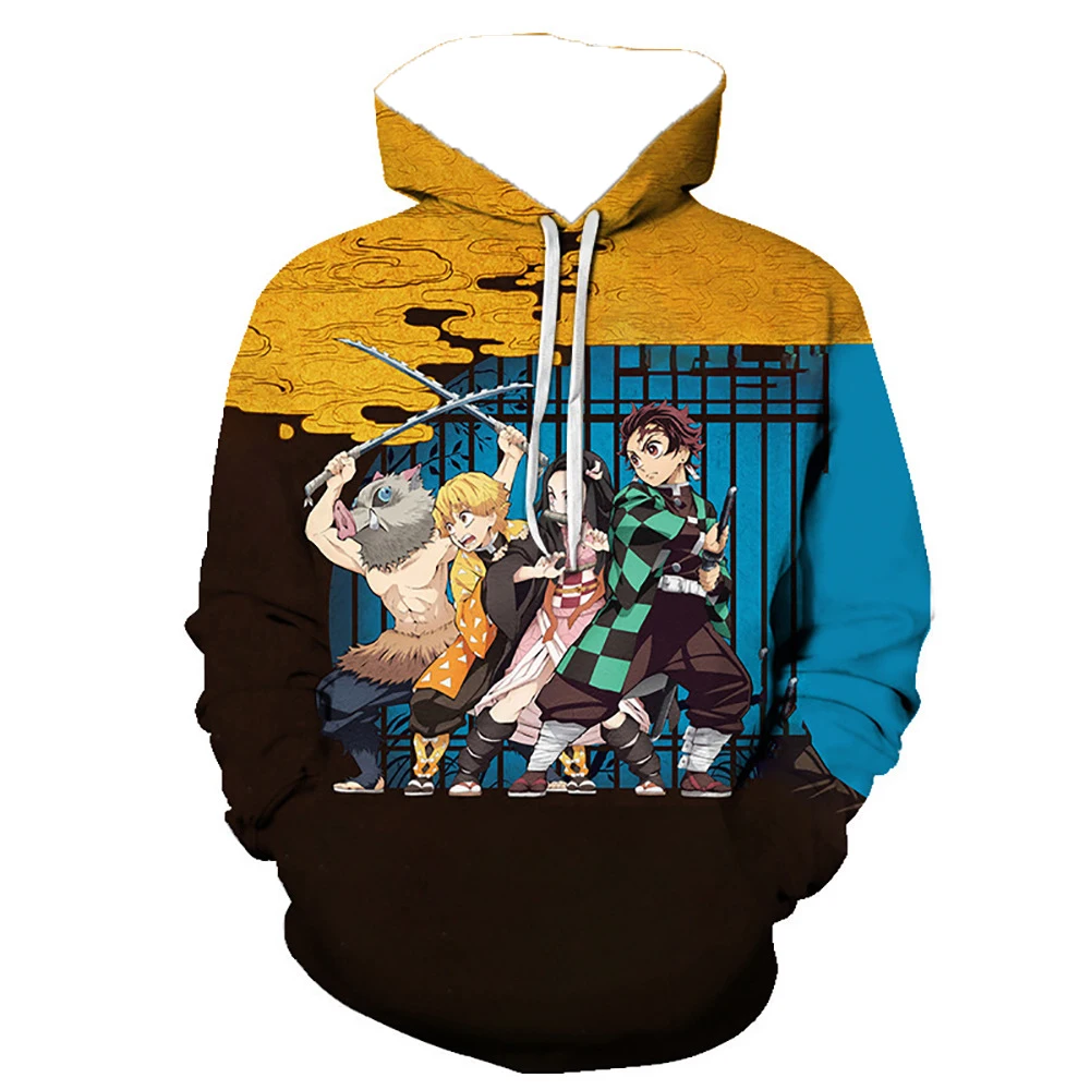 秋と冬の日本のアニメ鬼滅の刃ストーブドア炭治郎3Dプリントストリートパーカー速乾性と通気性