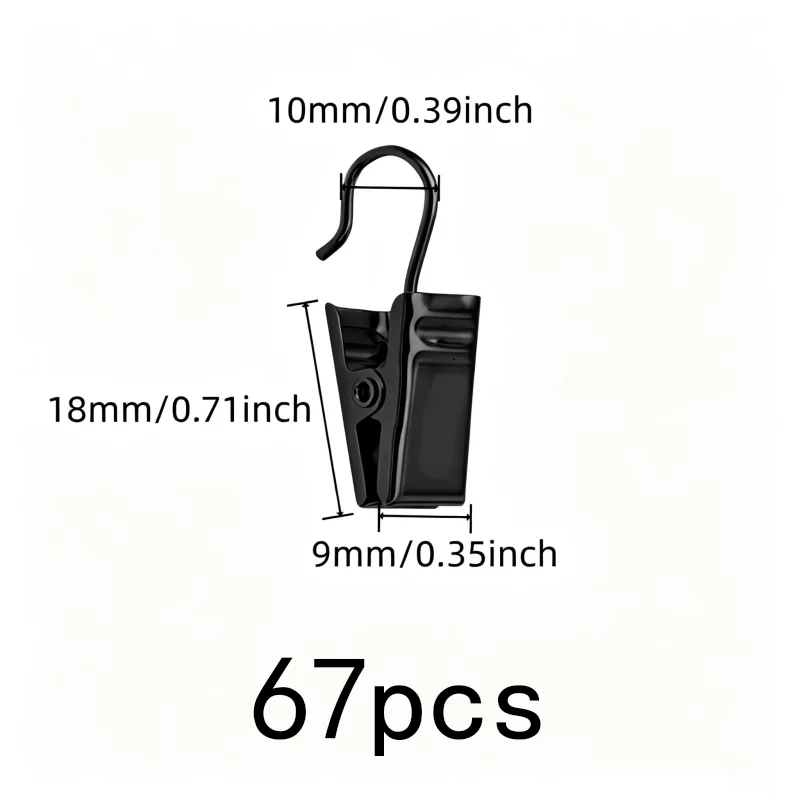 67 pcs Rust Resistant Metal Open-End Curtain Clips, great for Small Item Hanging, Easy Slide On Rod, Photo Hanging Display