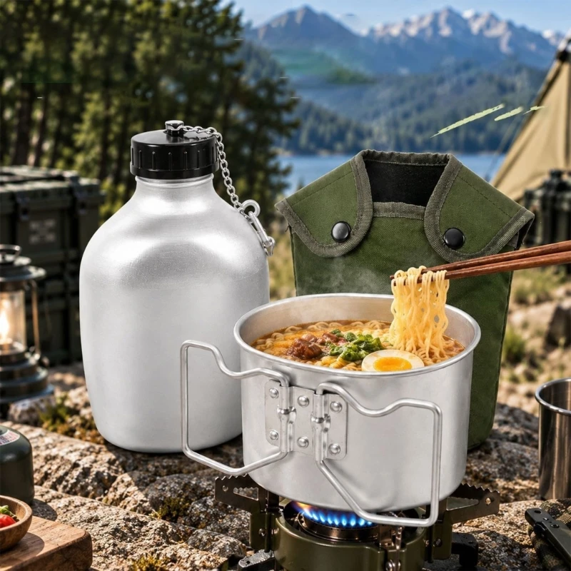 Aluminum Water and Meal Vessel Set for Camping Cooking Small Travel Bottle 69HD