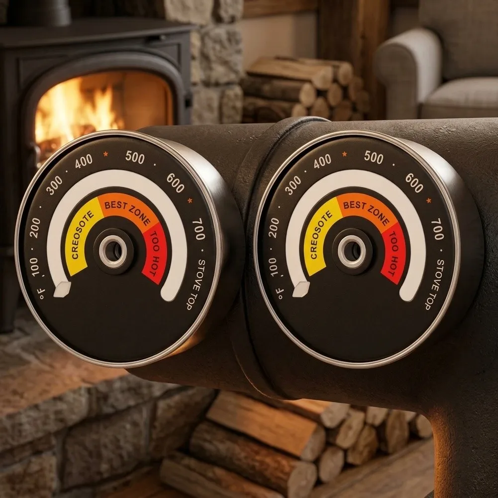 Pack of 2 Magnetic Oven Thermometers with Stainless Steel Housing for Fireplace Stove and Wood Burner Temperature Monitoring