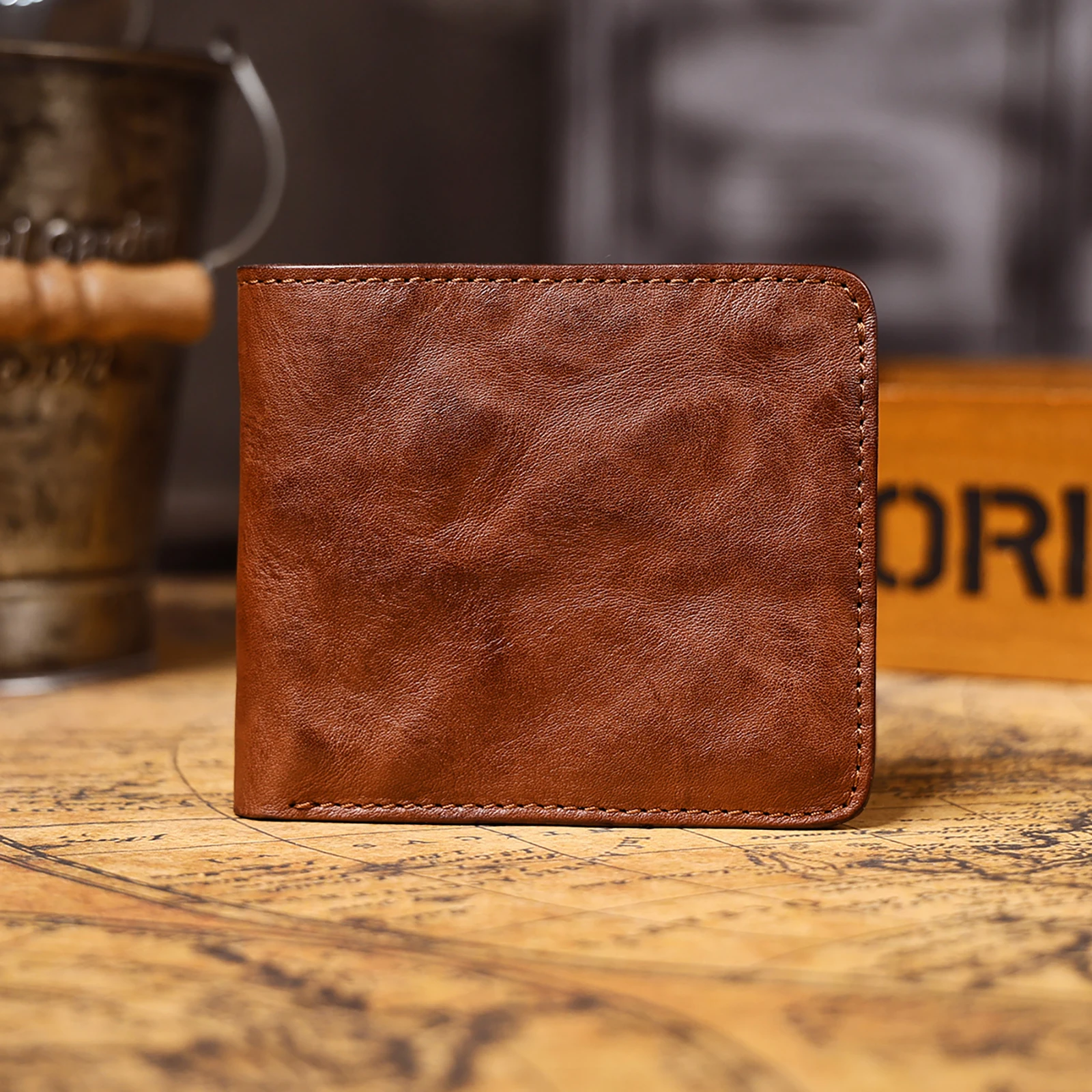 Vintage Herren Klassische Echtleder-Geldbörse Kreditkartenhalter Taschenbörse Rindsleder Retro-Stil – Detail 16