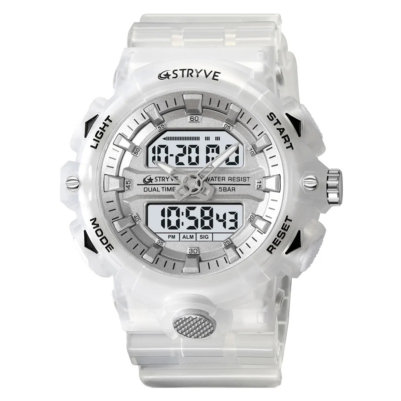 New STRYVE 8028 Men LED Digital Watches White Transparent Fashion Cool Outdoor Sports Watches Shock Waterproof Watch For Men