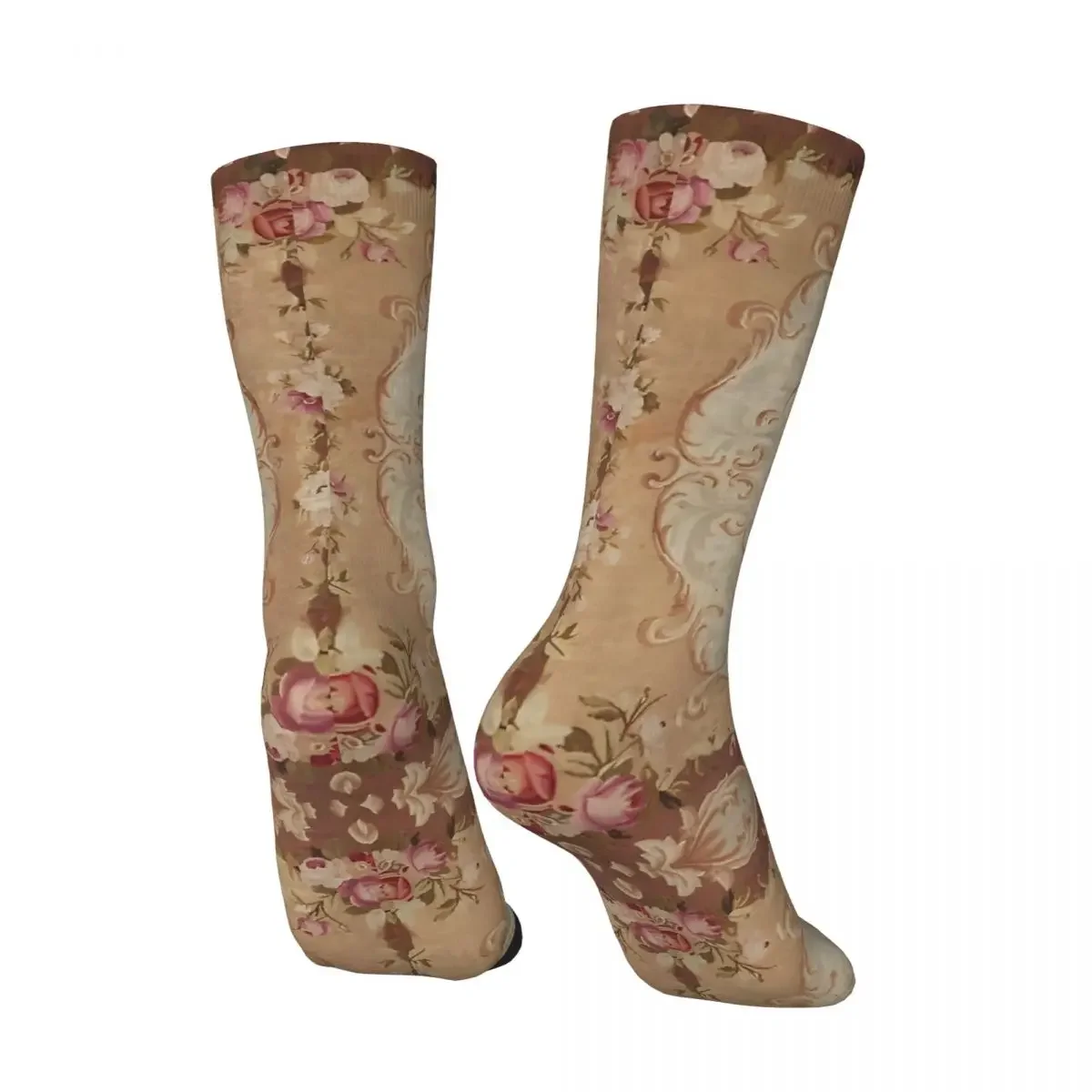 Retro Antique Rose Floral French Aubusson Men's compression Socks Unisex Harajuku Seamless Printed Novelty Crew Sock