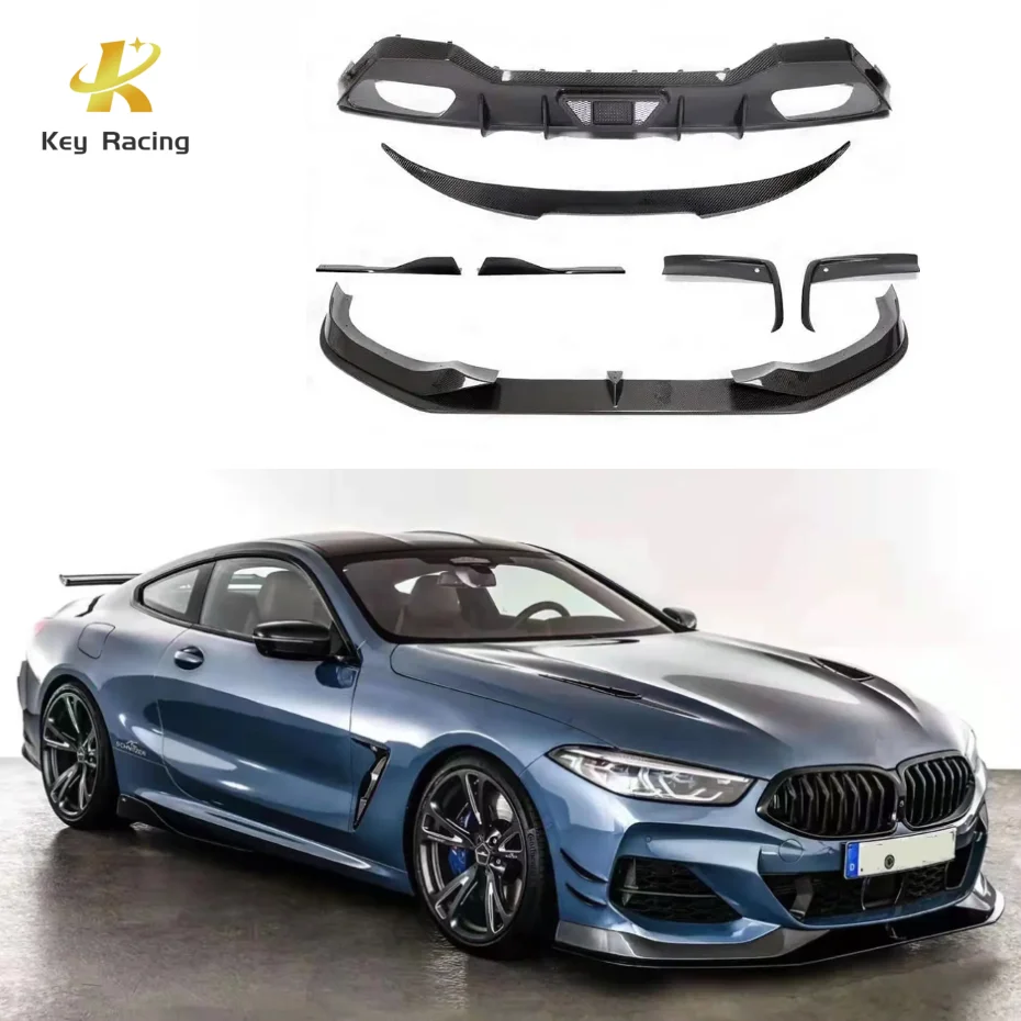 

Для BMW 8-серии G14 G15 G16 Обновление углеродного волокна в стиле переменного тока, передний бампер, боковые юбки, задний диффузор, задний спойлер