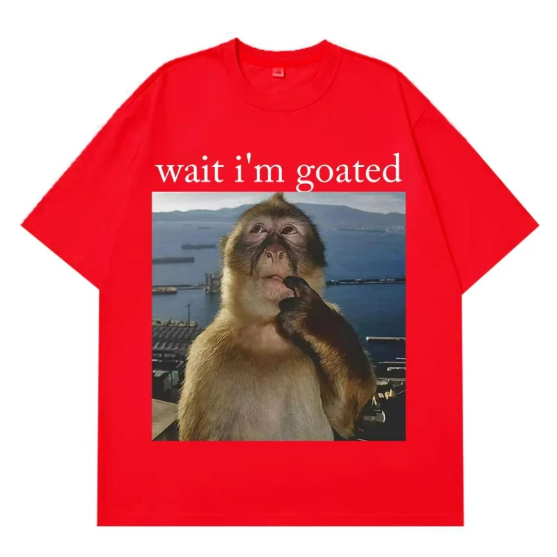Wait I drowned Interesting thoughts Monkey meme T-shirt summer  harajuk short sleeved T-shir large size