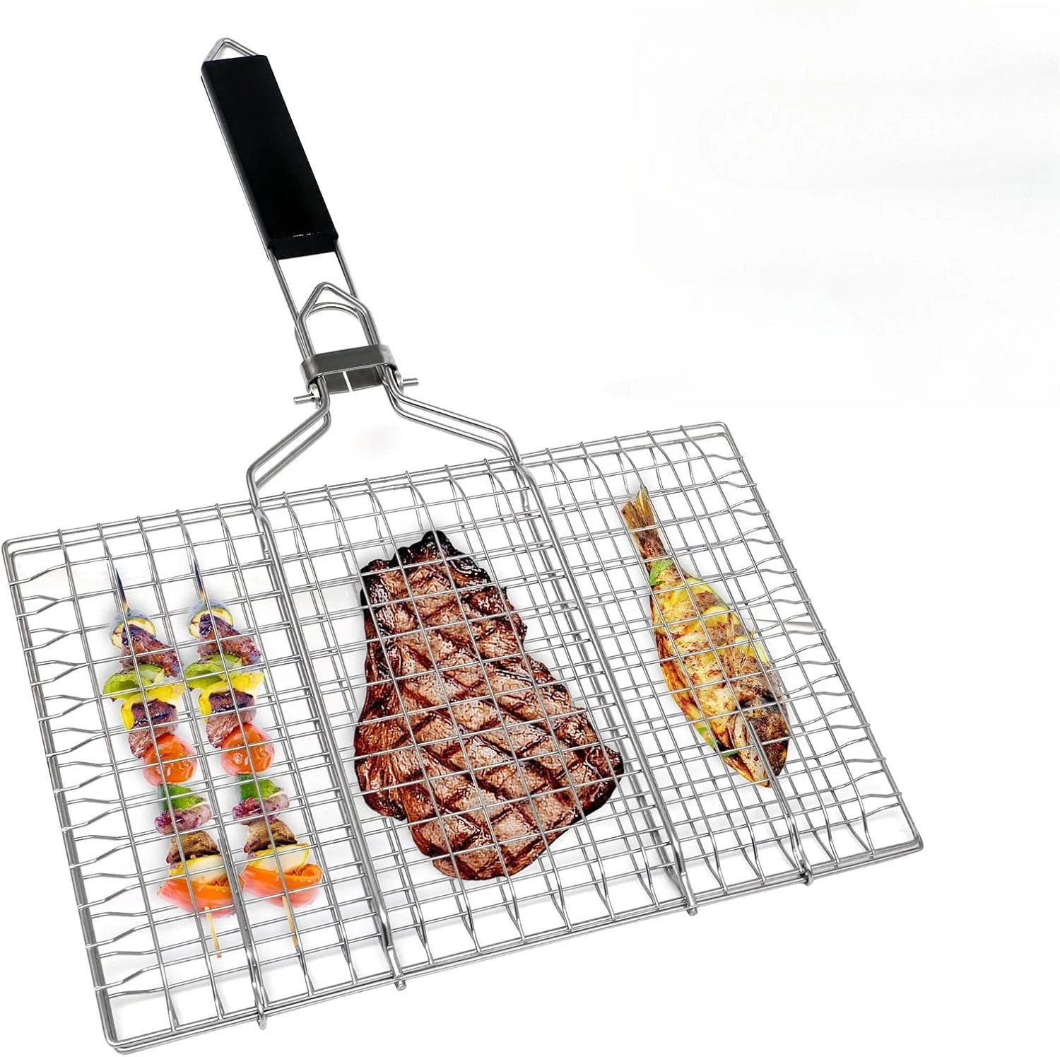 Support de barbecue pliable et Portable en acier inoxydable, pour Camping en plein air, avec poignée amovible, panier à grillades, outils de cuisine