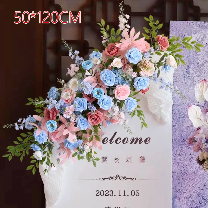 Artificial blue Pink Wedding Flowers Row Arches Backdrop Hanging Decor Party Christmas Centerpiece Fake Floral Arrangement decor