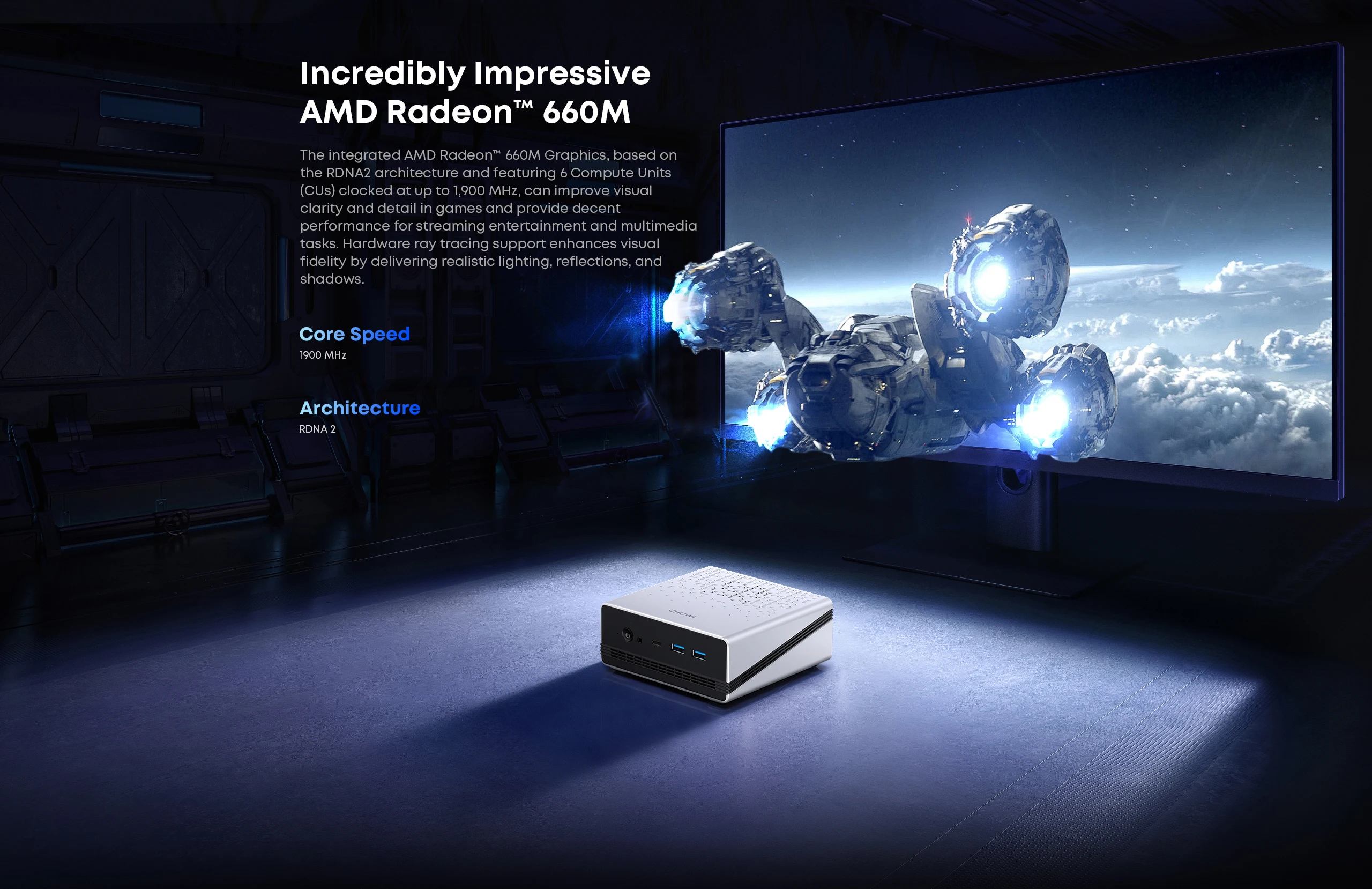Chuwi Ubox Mini Pc Amd Ryzen 5 6600H 16Gb LPDDR5 512Gb Ssd Windows 11 Pro 4K 144Hz Decoding Wifi 6 Bt 5.2 Extend M.2 1t*2 650g