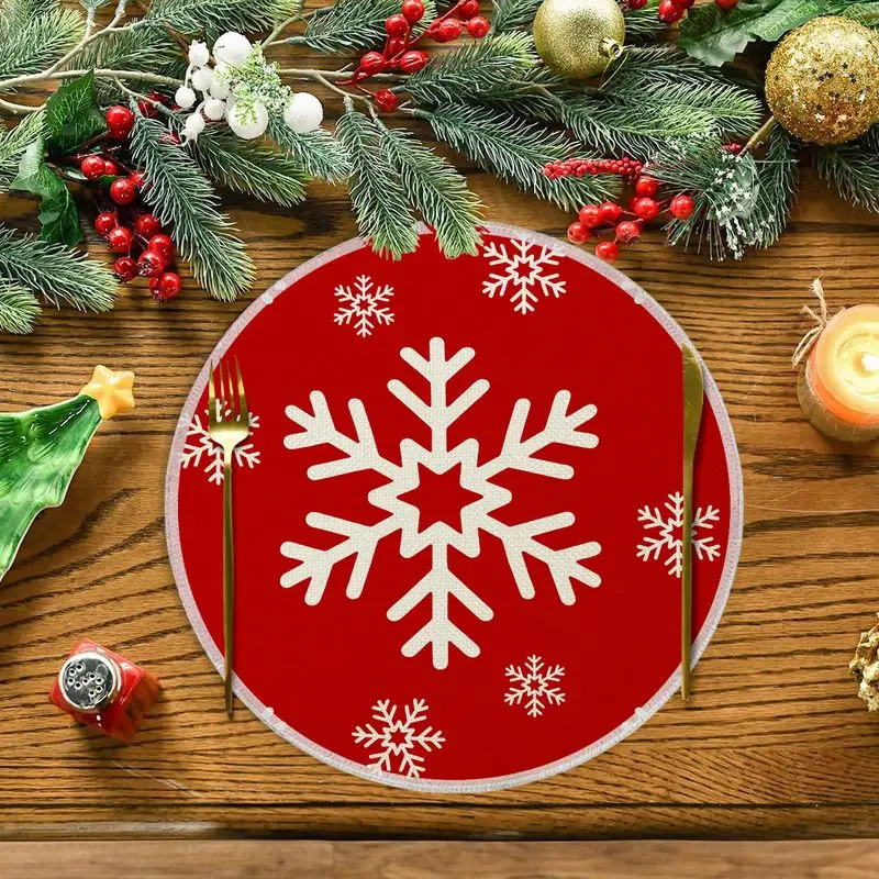 Rice Bottom Double Snowman Cardinals Round Christmas Meal Mat Wear resistant Plate Mat Home Table Decoration Meal Mat