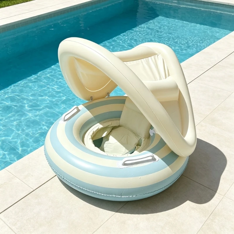 Baby Pool Float with Shade Top and Opening, Raised Backrest, Grip Handles for Babies and Toddlers Pool Time 15UB