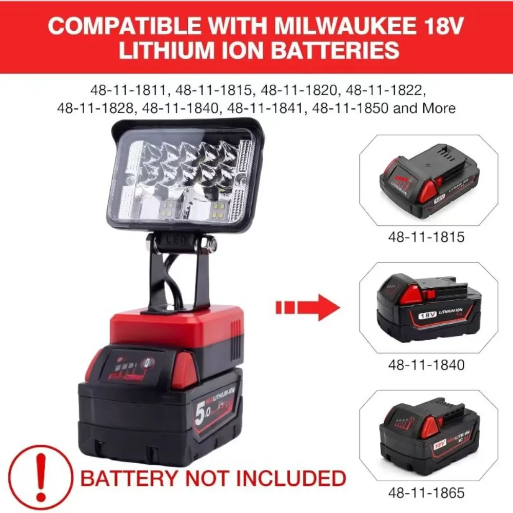 

12W Lithium Battery Power Supply Portable LED work Light For Milwaukee M18 Battery With USB And C-type Charger Ports