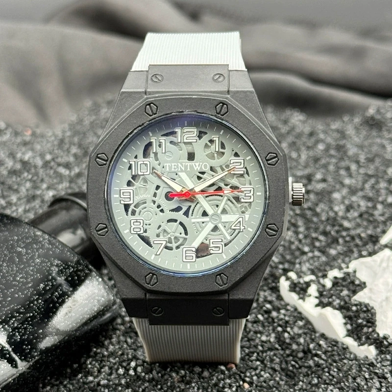 

Новые модные роскошные мужские спортивные силиконовые часы в стиле милитари, мужские деловые наручные часы, мужские часы в форме октагона, кварцевые часы Reloj Hombre