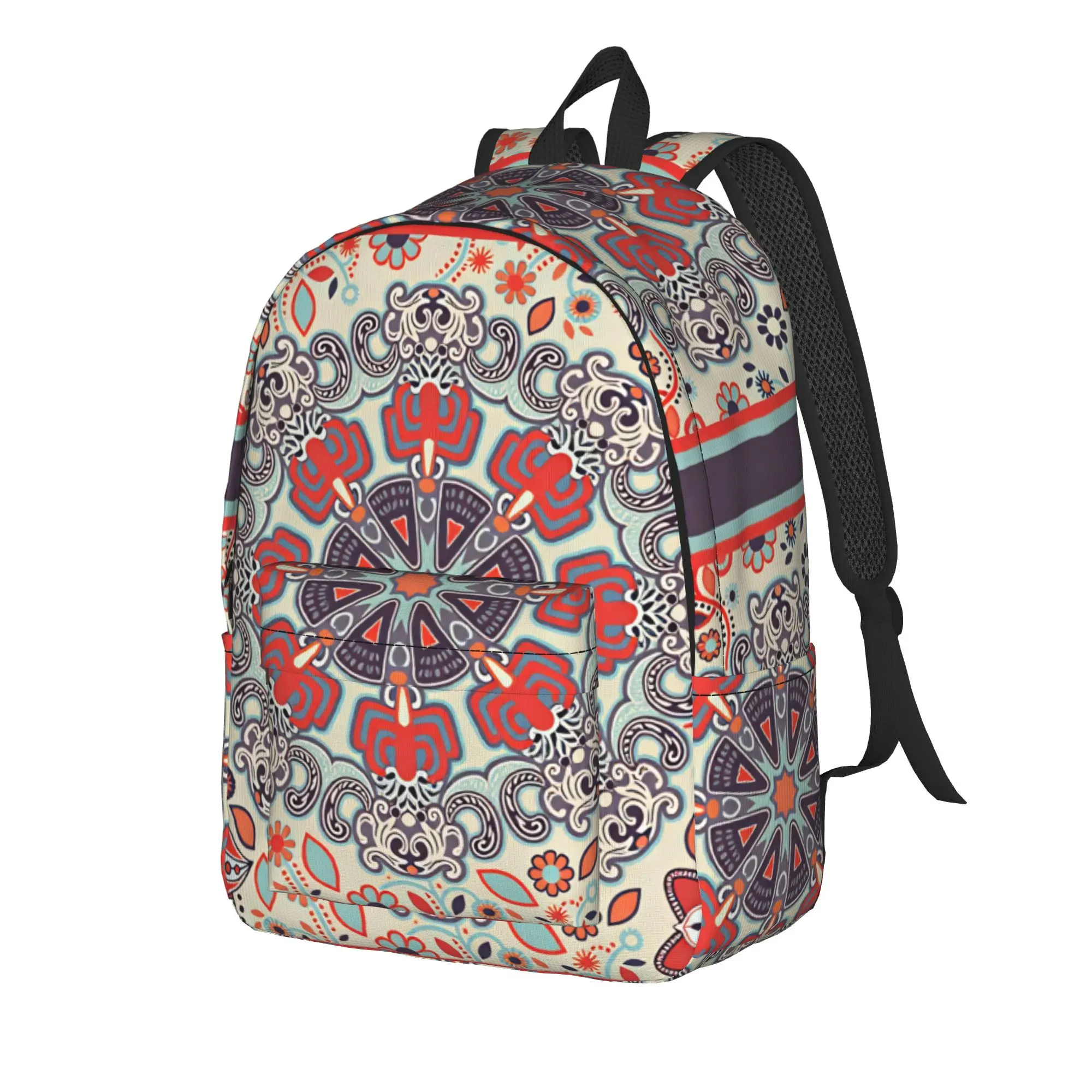 Navy Gold Vintage Floral Mandala (2) Backpack  Boy Polyester Trekking Backpacks Durable Kawaii High School Bags Rucksack