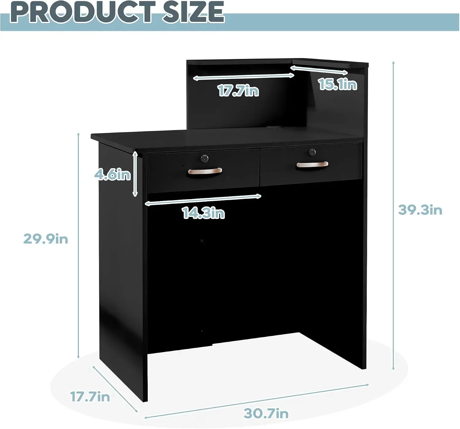 Reception Desk with Counter,Small Front Desk with Two Lockable Drawers,Cable Management Holes,Counter Table for Salon Lobby Offi
