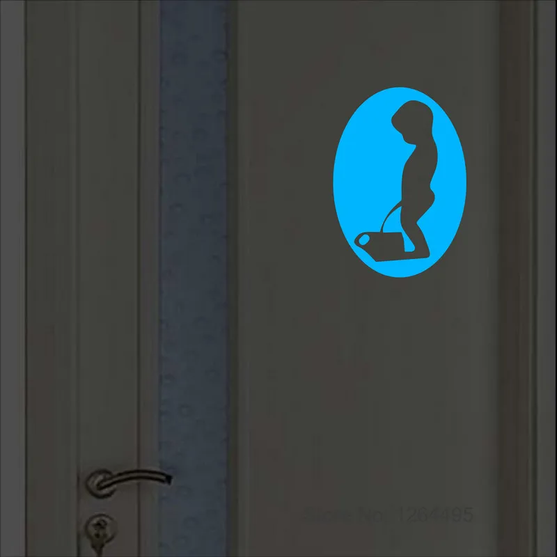 Glow in the Dark Toilet Sticker Bathroom Door Sign WC Washroom Wall Decoration Luminous Stickers Home Decor Funny Cartoon Decal