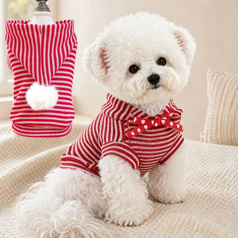 Ropa a rayas para perros, sudaderas con capucha rojas para primavera y otoño, para perros pequeños y medianos, sudadera de manga corta para cachorros Chiwawa Yorkshire