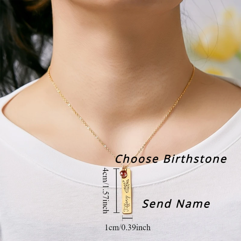 Personalized Birthstone Flower Name Necklace Stainless Steel DIY Custom Bar Necklace for Women Children Wedding Party Gift 2024
