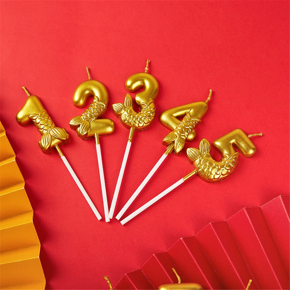 10pcs/Set  Golden Mermaid Tail Birthday Candles DIY Candle Number 0-9 Cake Decorations Wedding Baby Shower Supplies Cake Topper