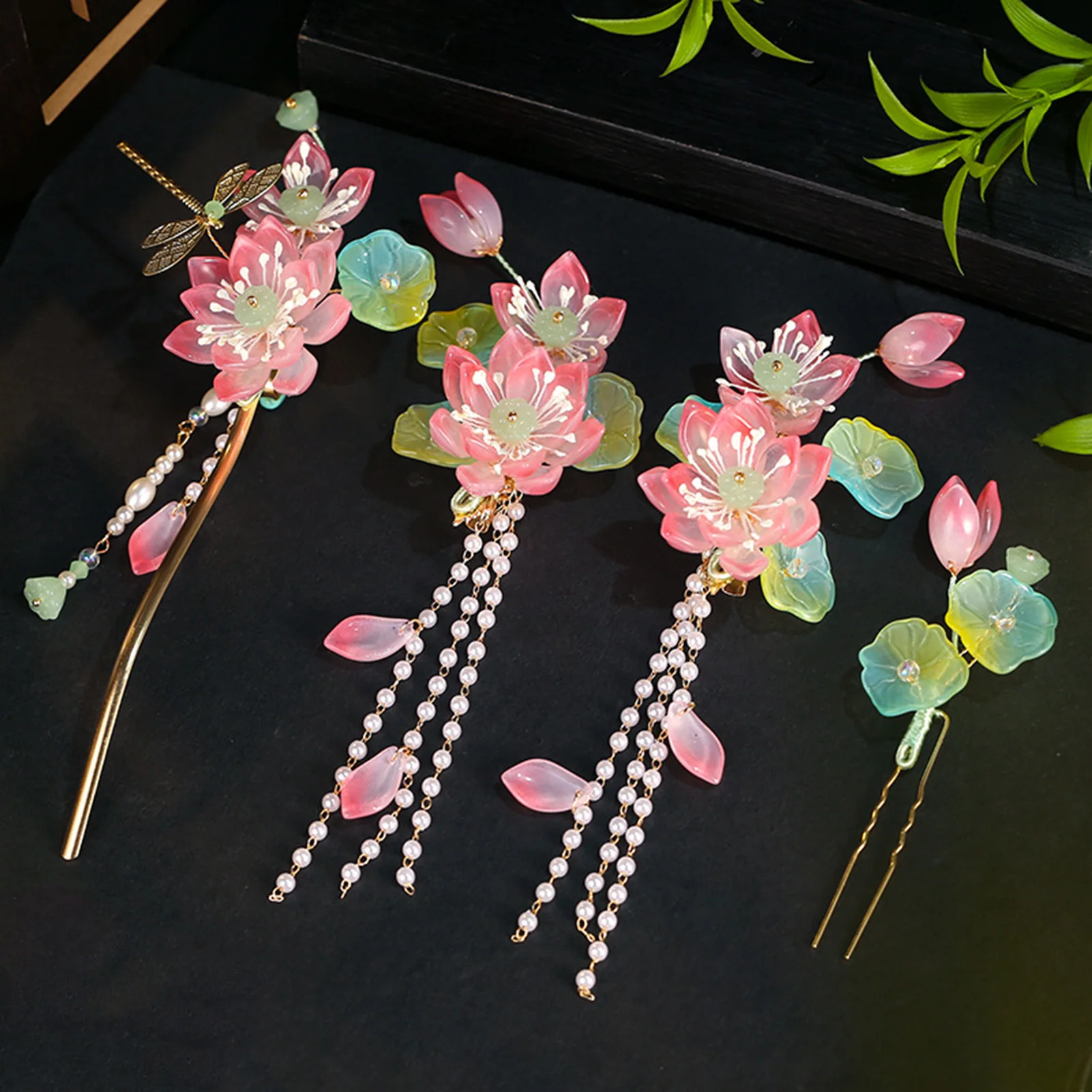 

4 шт./компл., винтажный набор заколок для волос с цветком персика, аксессуары для волос из смолы для женщин, палочки для волос в древнем китайском стиле, украшения для волос