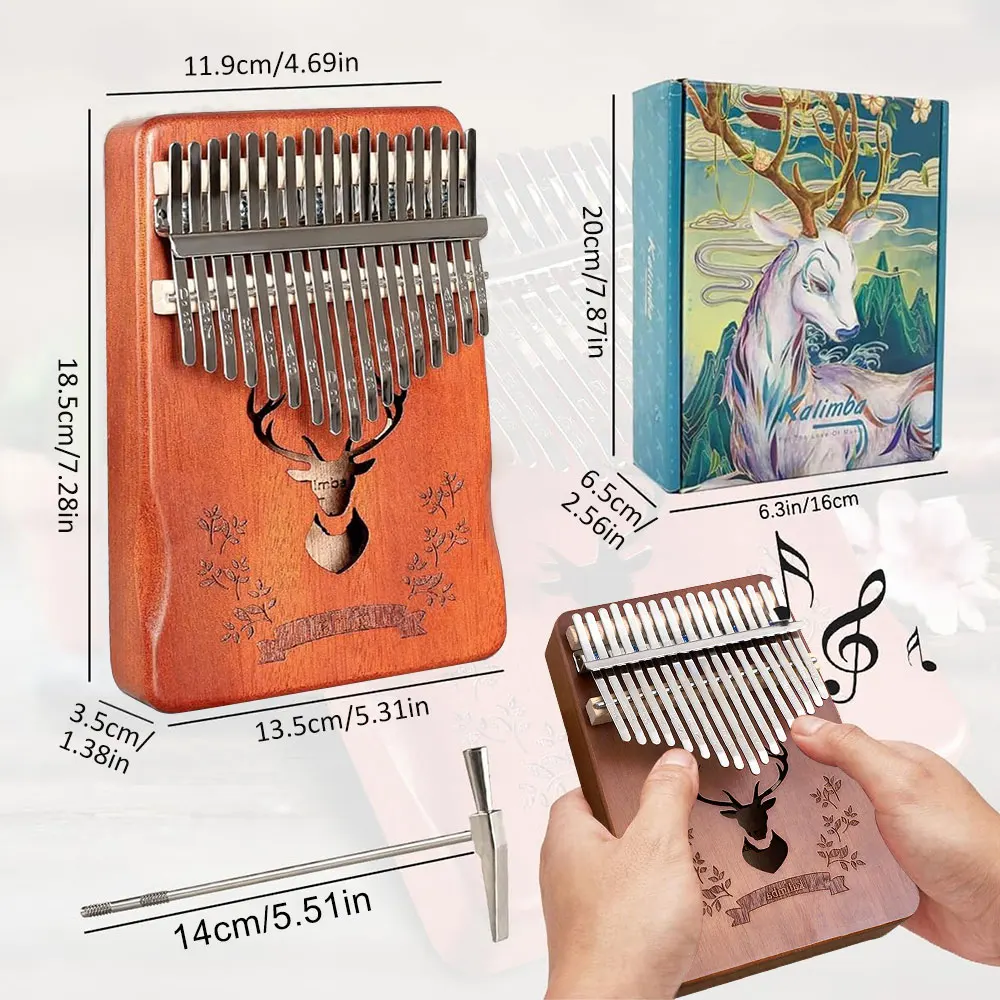 Kalimba 17 Keys Thumb Finger Piano - Mbira - Solid Wood Portable with Carrying Bag and Instructions for Friends Family