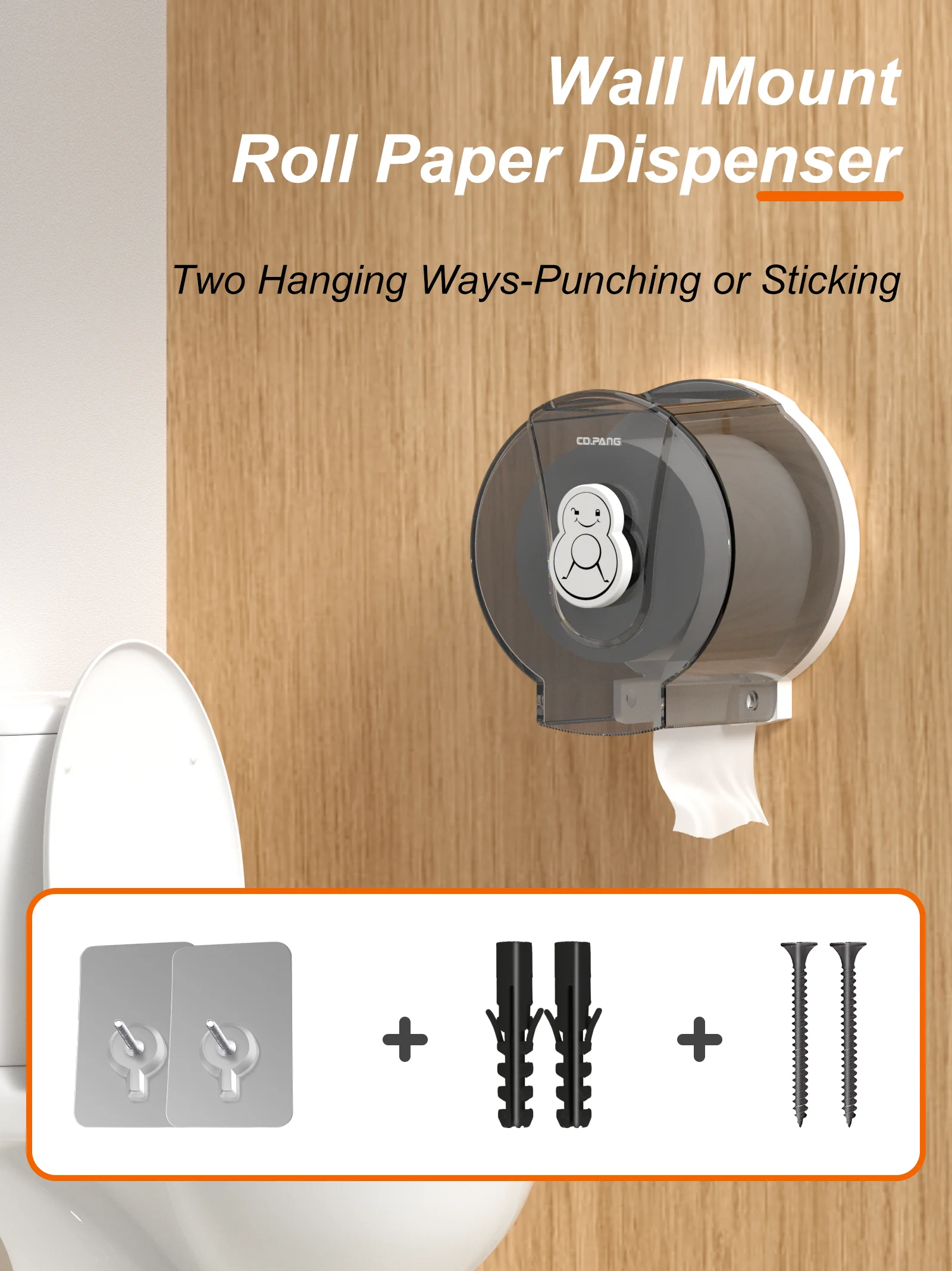 Roll Paper Dispenser Wall Mount Transparent Bathroom Toilet Paper Dispenser Holder with Storage 2 in 1 WC Rolls Dispenser