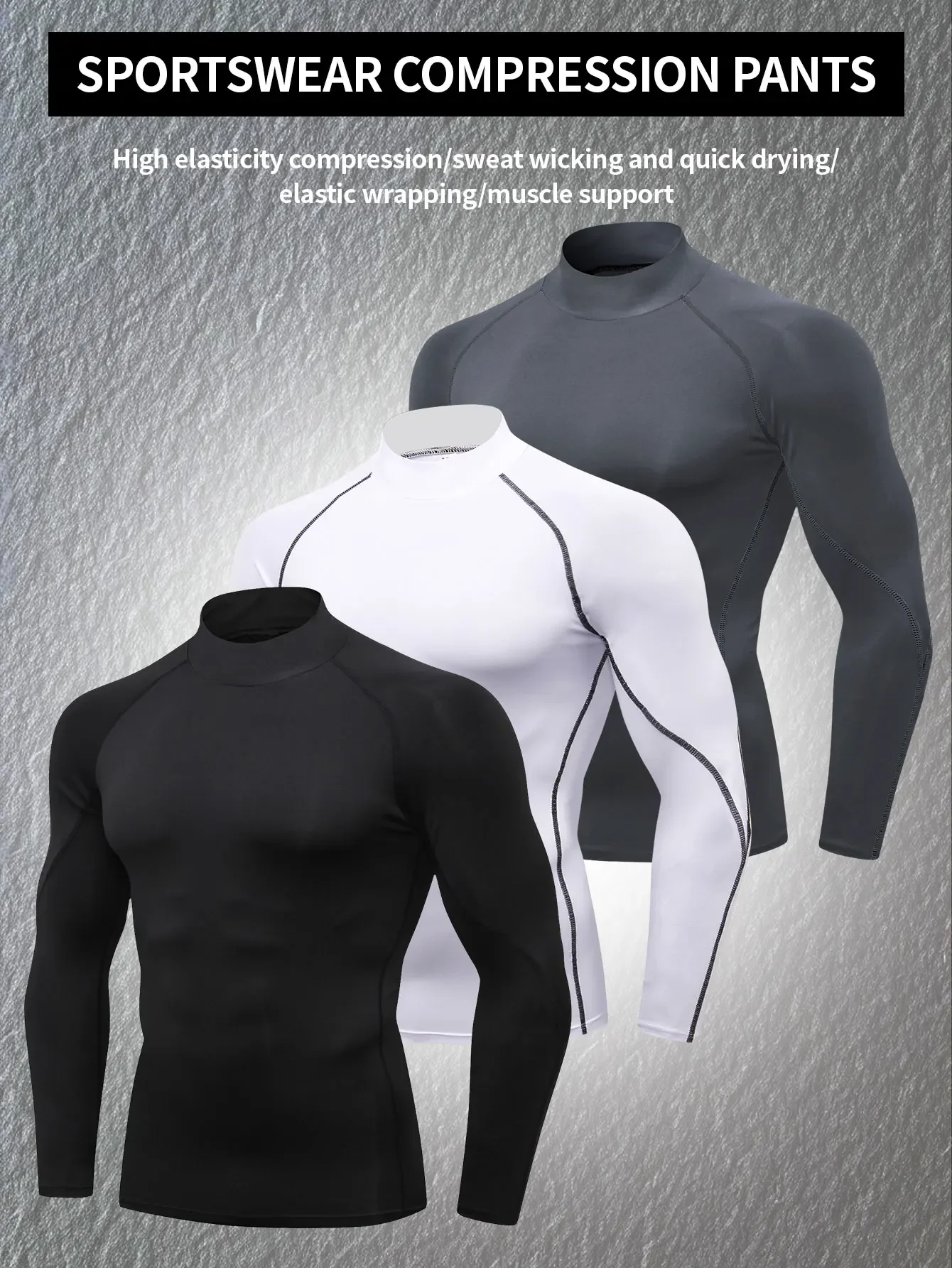 

In autumn and winter season, men with high neck fitness long sleeve, sports running training tight top T-shirt