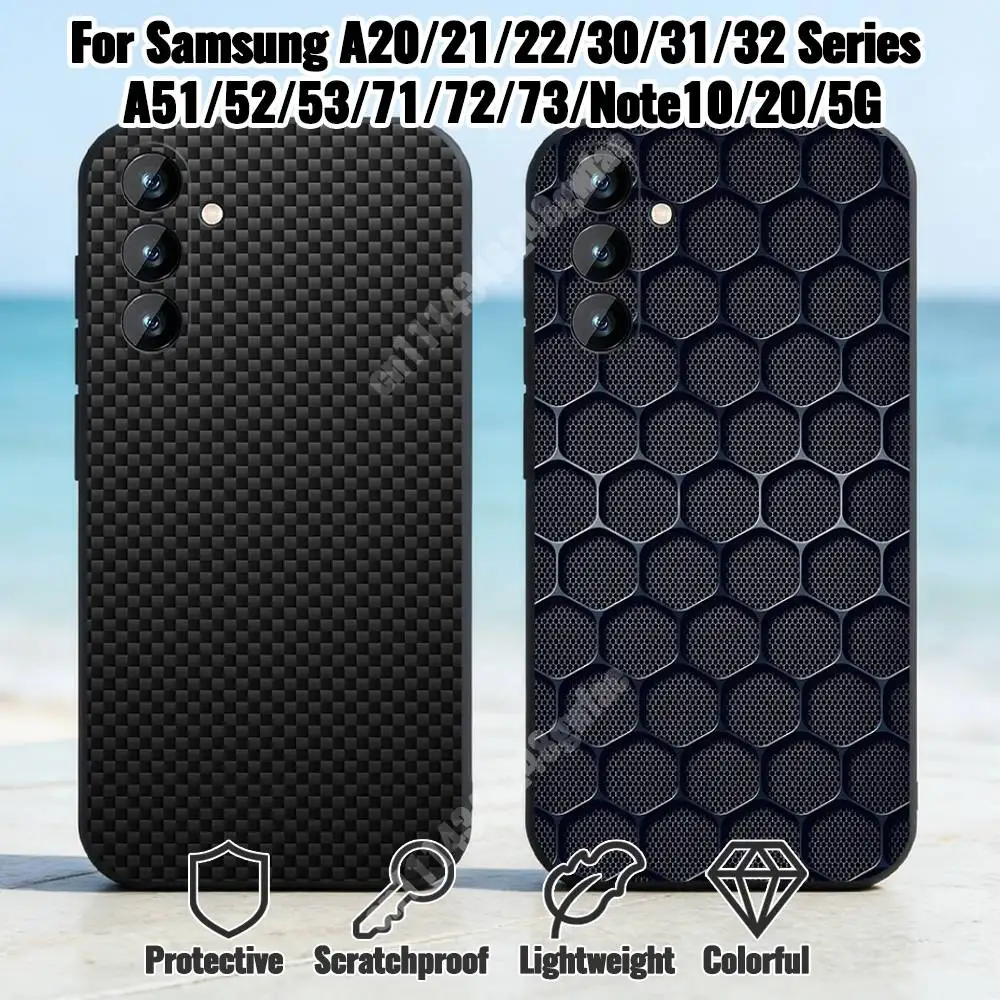 Fiber Carbon Pattern Phone Case for Samsung Galaxy A73 72 71 A53 52 51 A22 21 S E A12 11 10 Silicone Protector