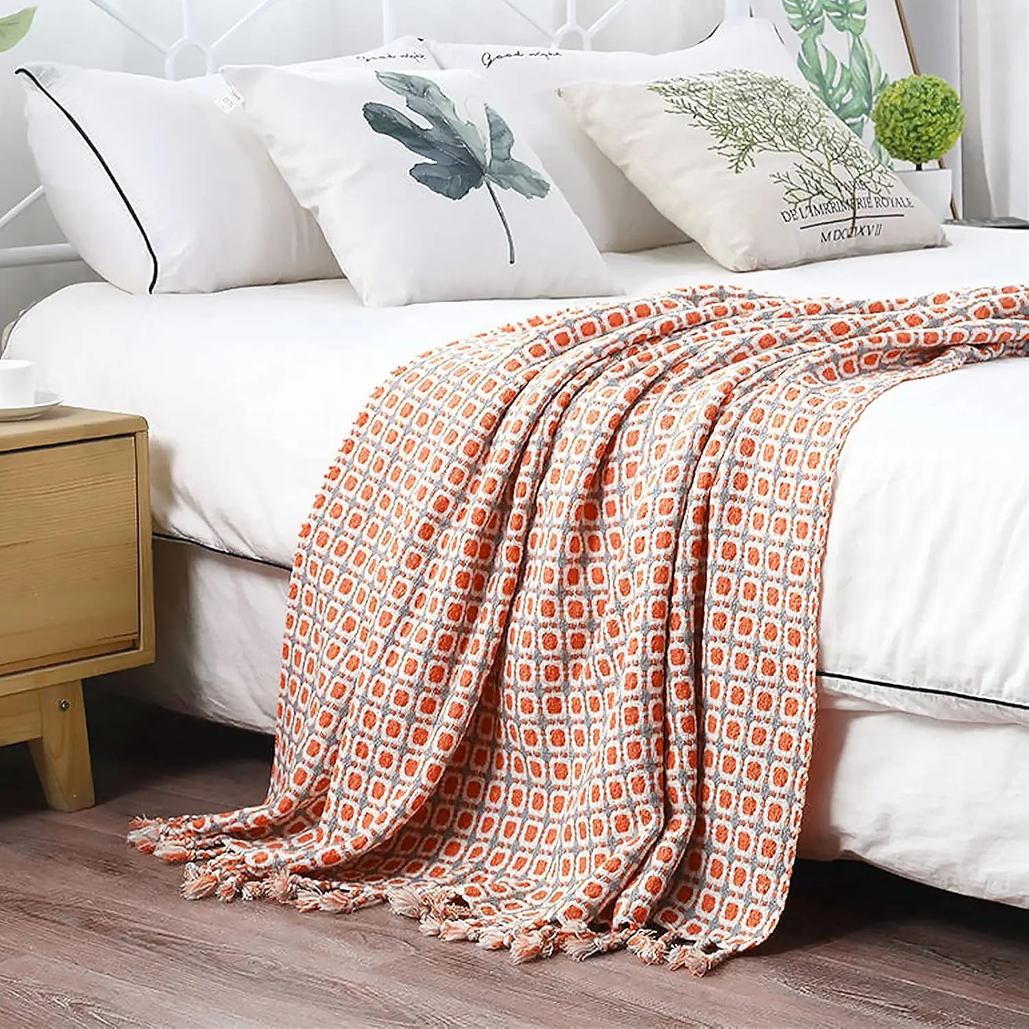 Luxury Classic Houndstooth Plaid Blankets Soft Sofa Knitted Throw Blanket Bed Bedspread Cover Quilt Gift Vintage Tassel Blankets