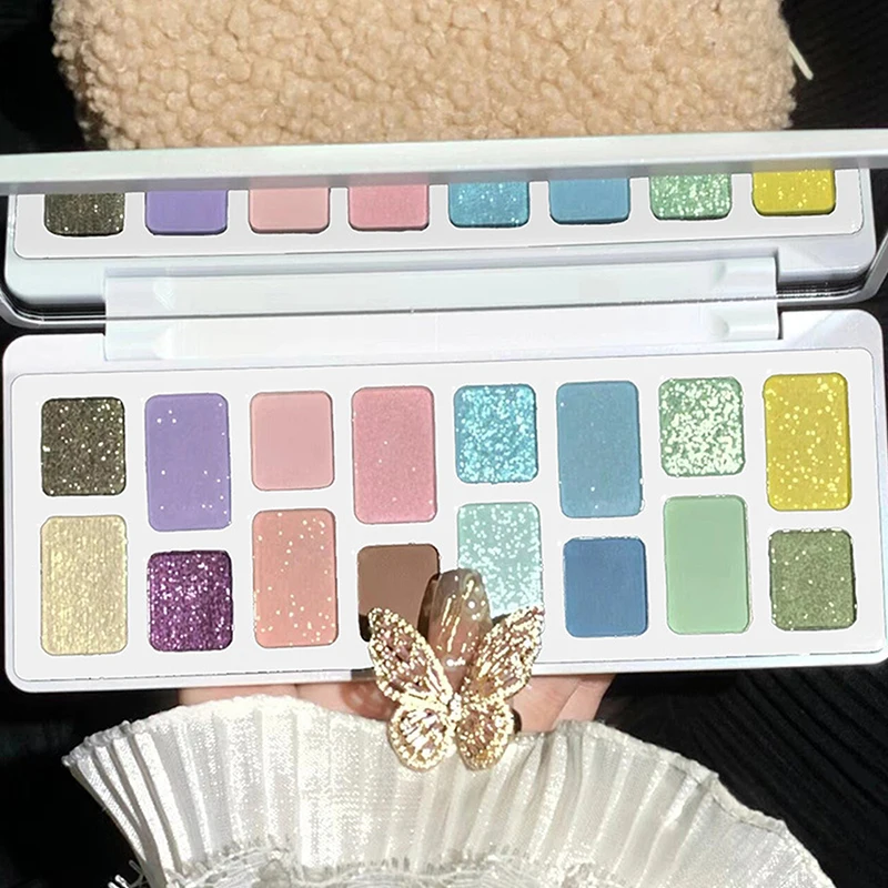 DIKALU 16 Color Eyeshadow Palette Long Lasting Pearly Shiny Glitter Pink Blue Green Professional Waterproof Eye Makeup