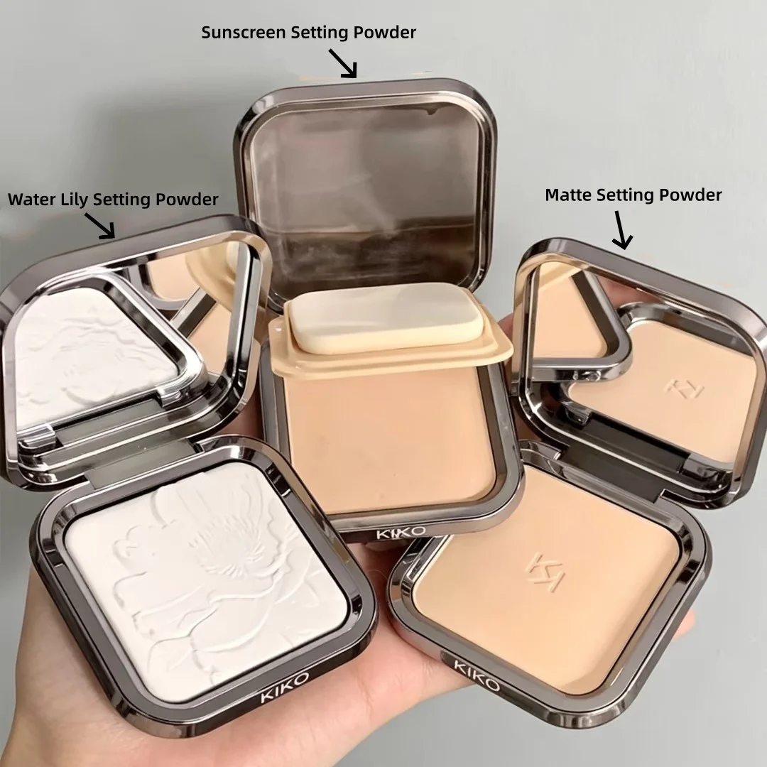 KIKO Gesichtspuder, kompakt, Wasserlilie, matt, Sonnenschutz, Fixierpuder, Ölkontrolle, langanhaltendes Make-up, mit Spiegel und Puderquaste, für alle Hauttypen