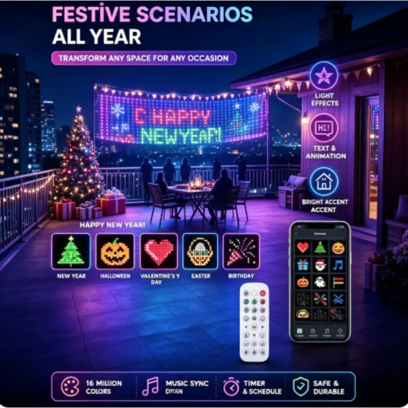 400LEDs Smart Curtain Fairy LED String Lights Garland Bluetooth APP Control Christmas DIY Picture Display Party Wedding Decor
