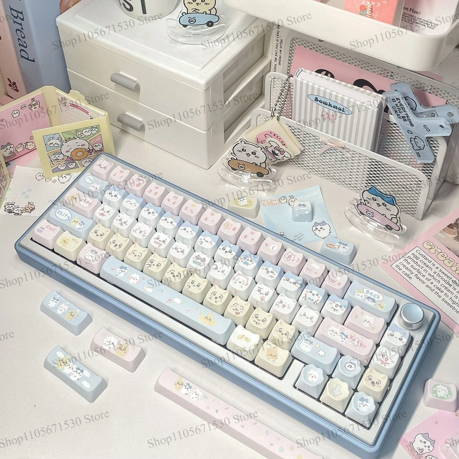 Kawaii Chiikawa Themed Keycap MAO Profile PBT Cute Usagi Hachi JiYi Mechanical Keyboard Replacement Accessory Cartoon New Style
