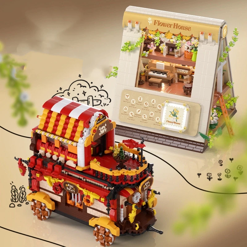 Blocs de construction de modèle de taverne, vue sur la rue, MOC, Architecture japonaise, amis, éclairage LED, briques à assembler, jouets pour enfants, cadeaux