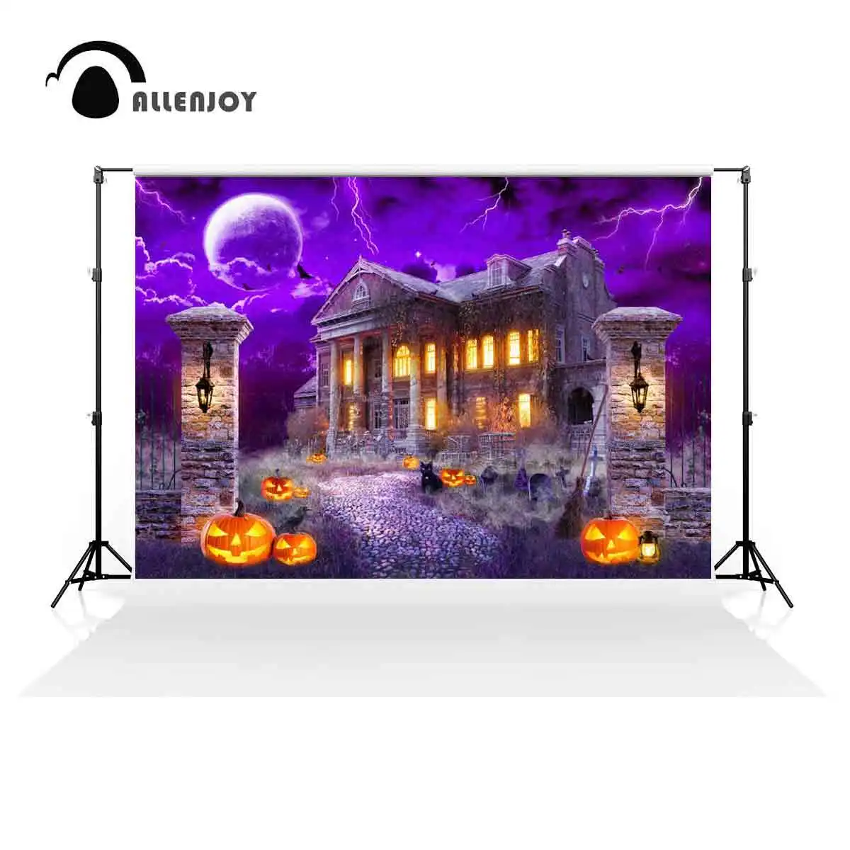 Allenjoy Purple Halloween Haunted House Photo Backdrop