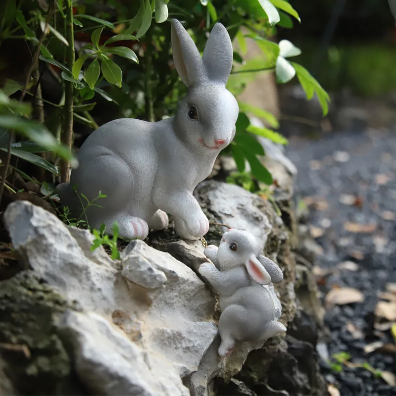 Whimsical Easter Bunny Family Statue-Rustic Resin Garden &Tabletop Decor, Perfect for Spring Ambiance