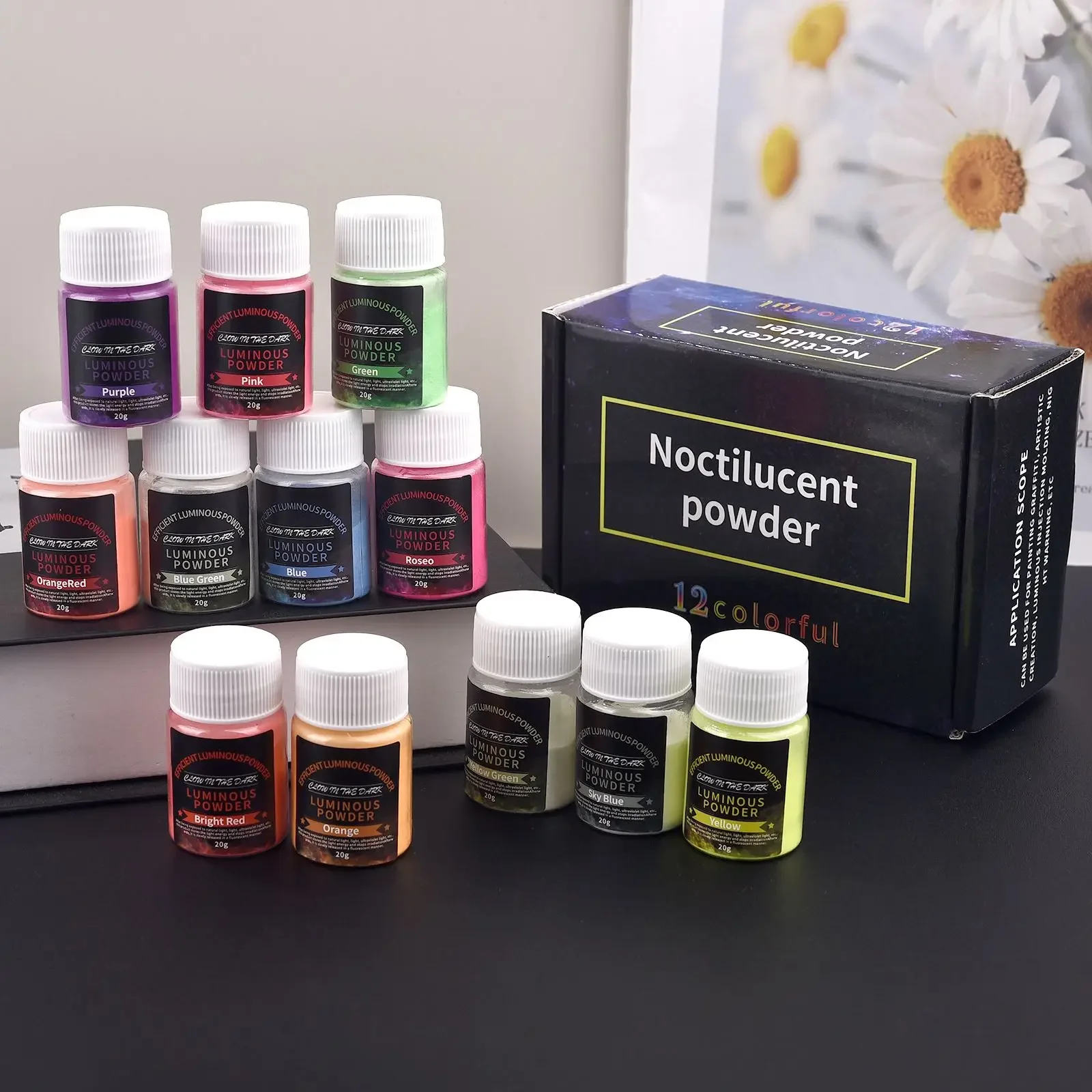 12pcs/set Long Lasting Bright Luminous Powder Paint Epoxy Resin Pigment Glow In The Dark Fluorescent Powder DIY Jewelry Making