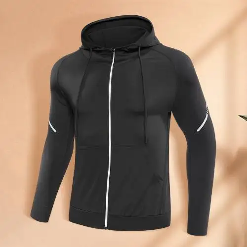 

Men's Spring Autumn Breathable Fashion Sports Outdoor Hooded Zipper Coat Field Climbing Thin 4XL Plus Size Running Outwear