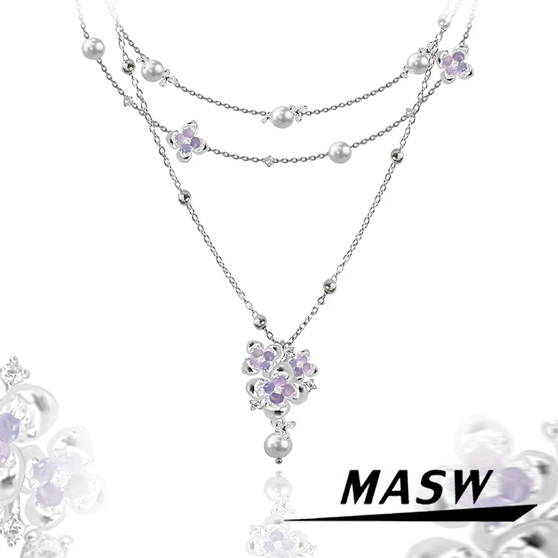 

MASW Original Design Sweet Korean Temperament Flower Necklace For Women Party Gifts Modern Jewelry Popular Accessories